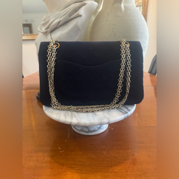 Authentic Chanel Jersey Double Chain Flap  Matelasse Navy - Picture 13 of 16